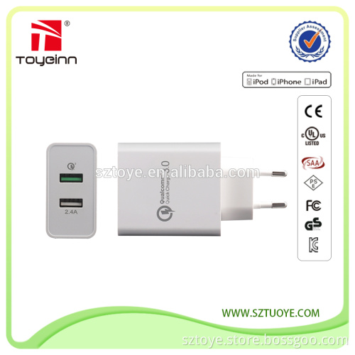 QC 3.0 usb charger Dual Port Charger USB 2.4A